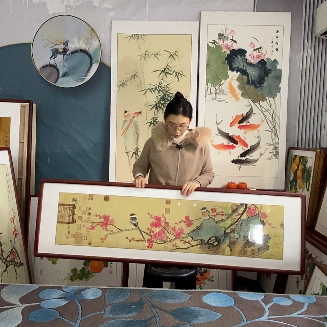 国画手写手绘带框包邮国画作品47✖️162