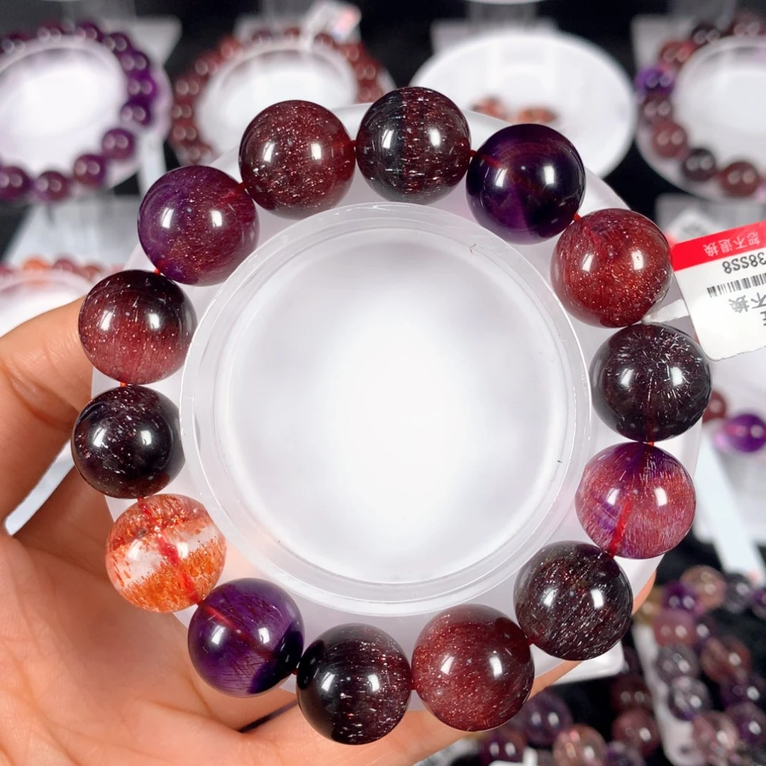 水晶手链未镶嵌极品稀有色黑加仑14.5