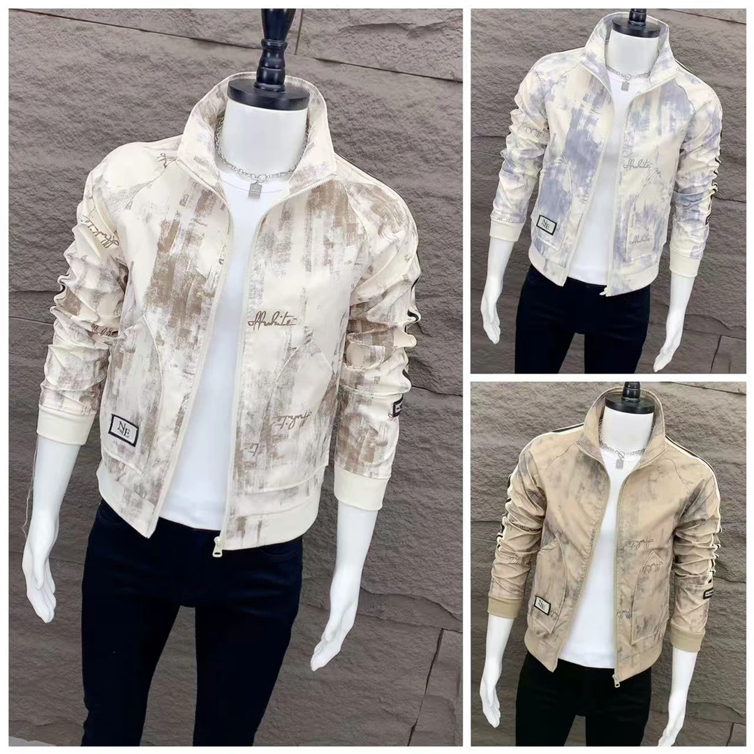 时尚复古潮流休闲男外套秋季韩版高级轻奢痞帅炸街修身轻熟男夹克