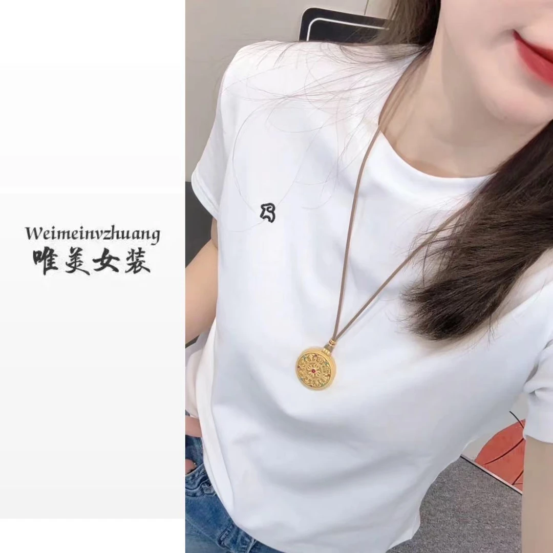 【小羊刺绣】通勤百搭圆领常规版短袖棉T