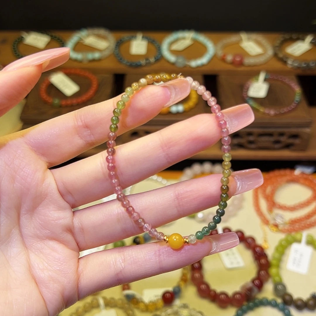 水晶银S925镀金镶嵌手串碧玺1342