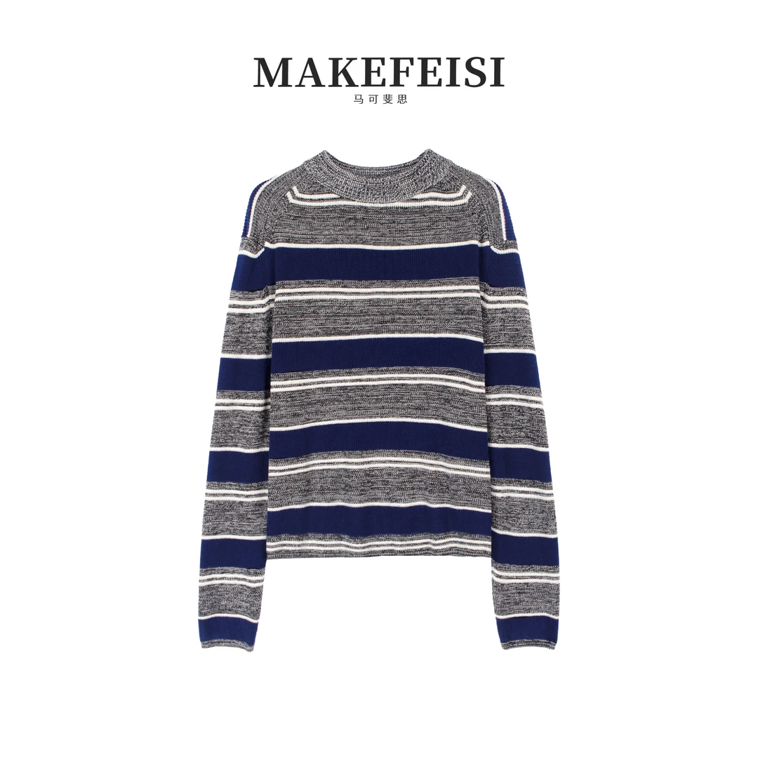 条纹瘦瘦衫|腔调美式复古条纹撞色拼接针织衫MY602