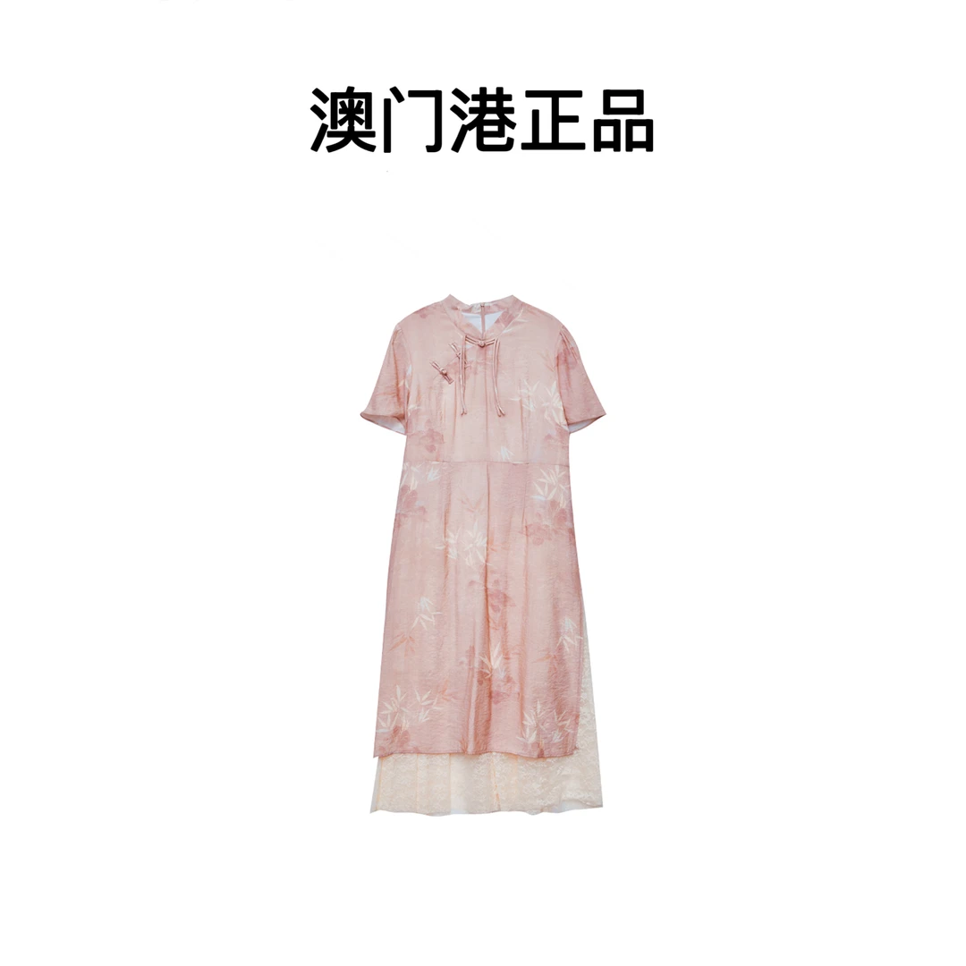 【澳门港正品】运补-6-新中式国风竹子印花连衣裙  0442