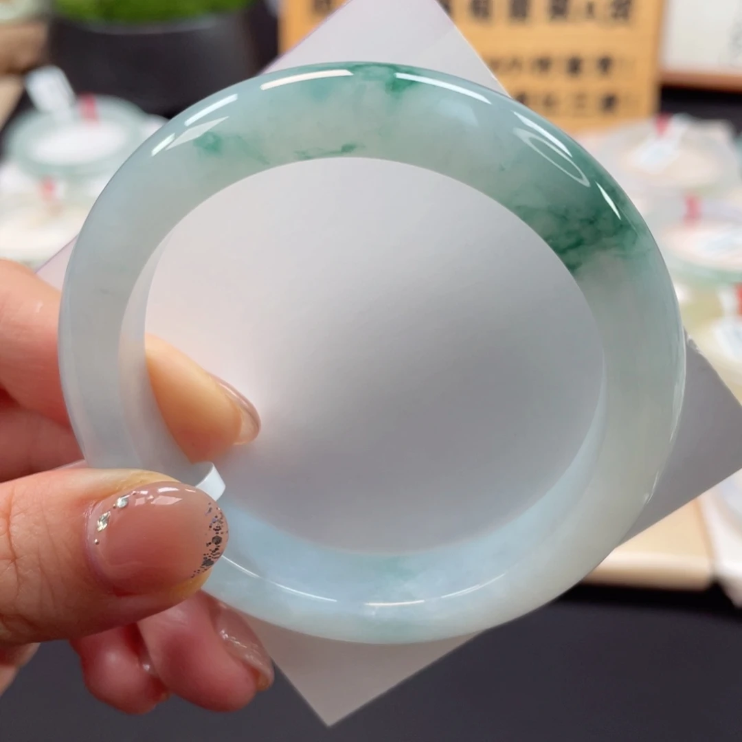 未镶嵌手镯翡翠6号冰飘蓝花正圈