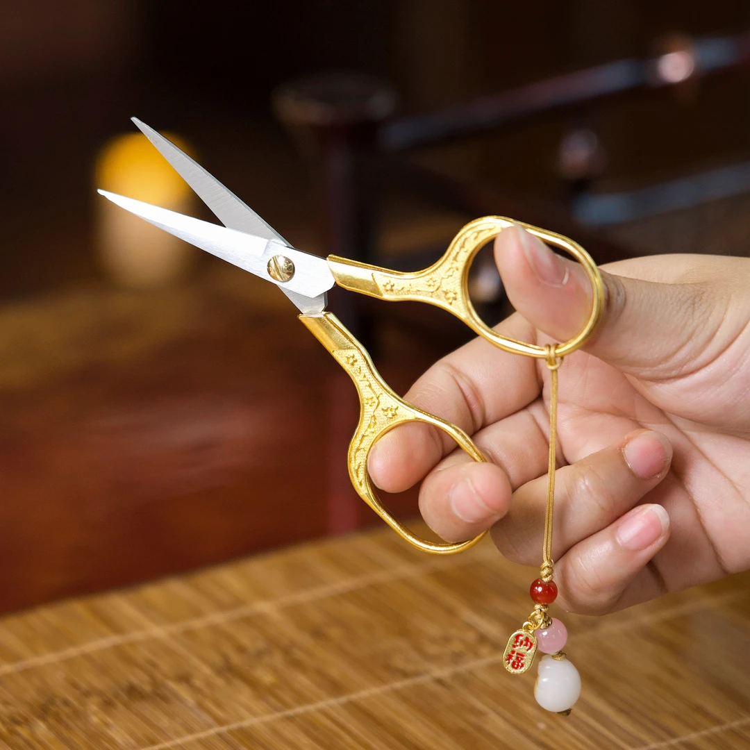 新款茶道剪刀金色茶包剪便利剪复古剪茶具配件小剪刀带挂件