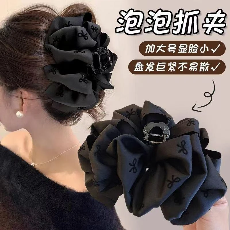 蝴蝶结头发抓夹新款黑色蝴蝶结发夹大号后脑勺发卡香蕉鲨鱼夹子