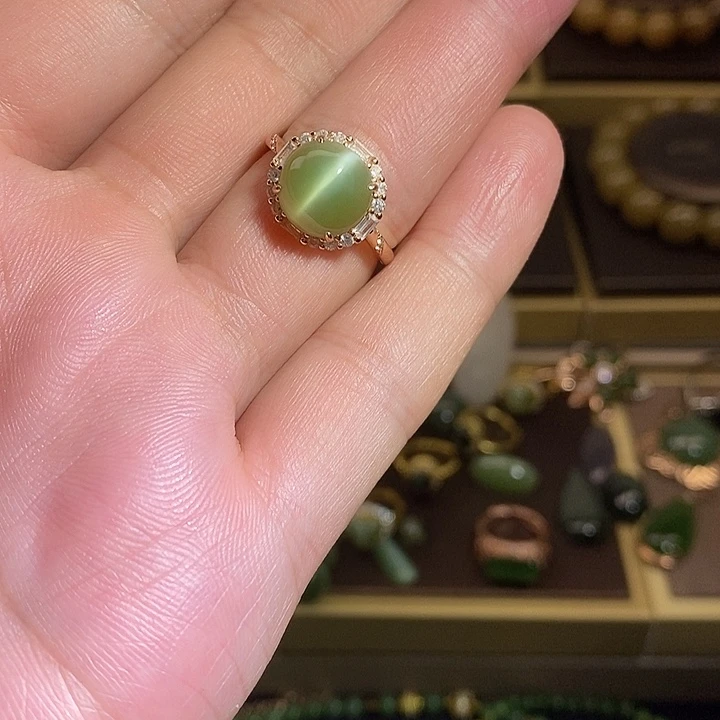 银S925镶嵌戒指和田玉（碧玉）