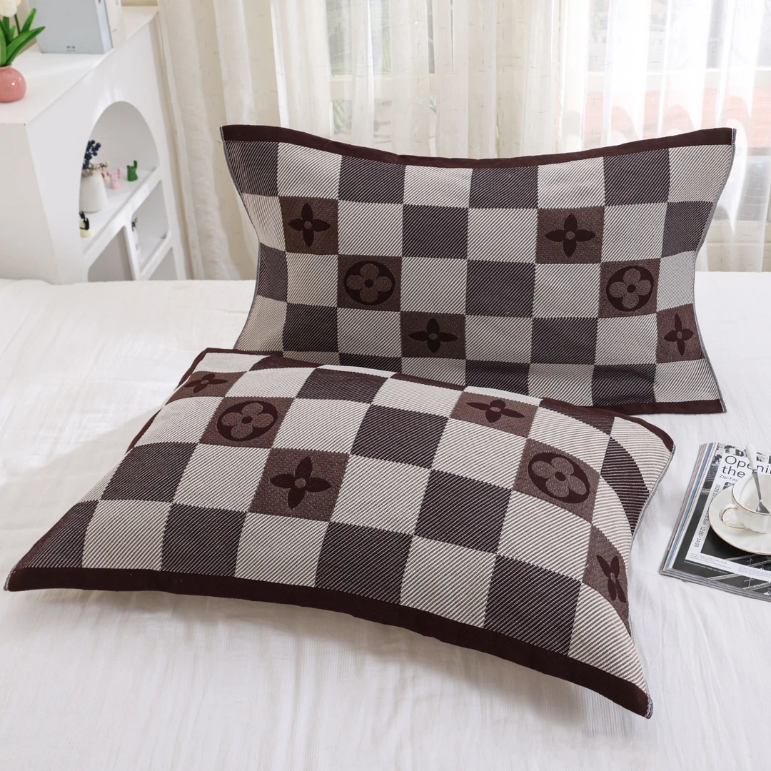 【方格】轻奢纱布枕巾52*78一对装