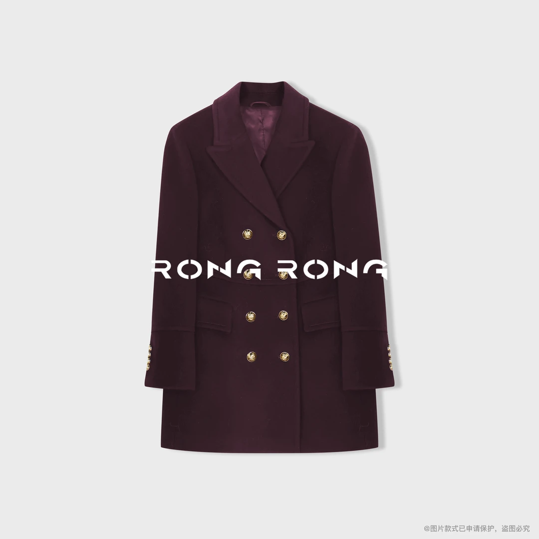 溶溶【松弛酷感】RONGRONG 绵羊毛混纺双排扣毛呢大衣 NARA-WMC054