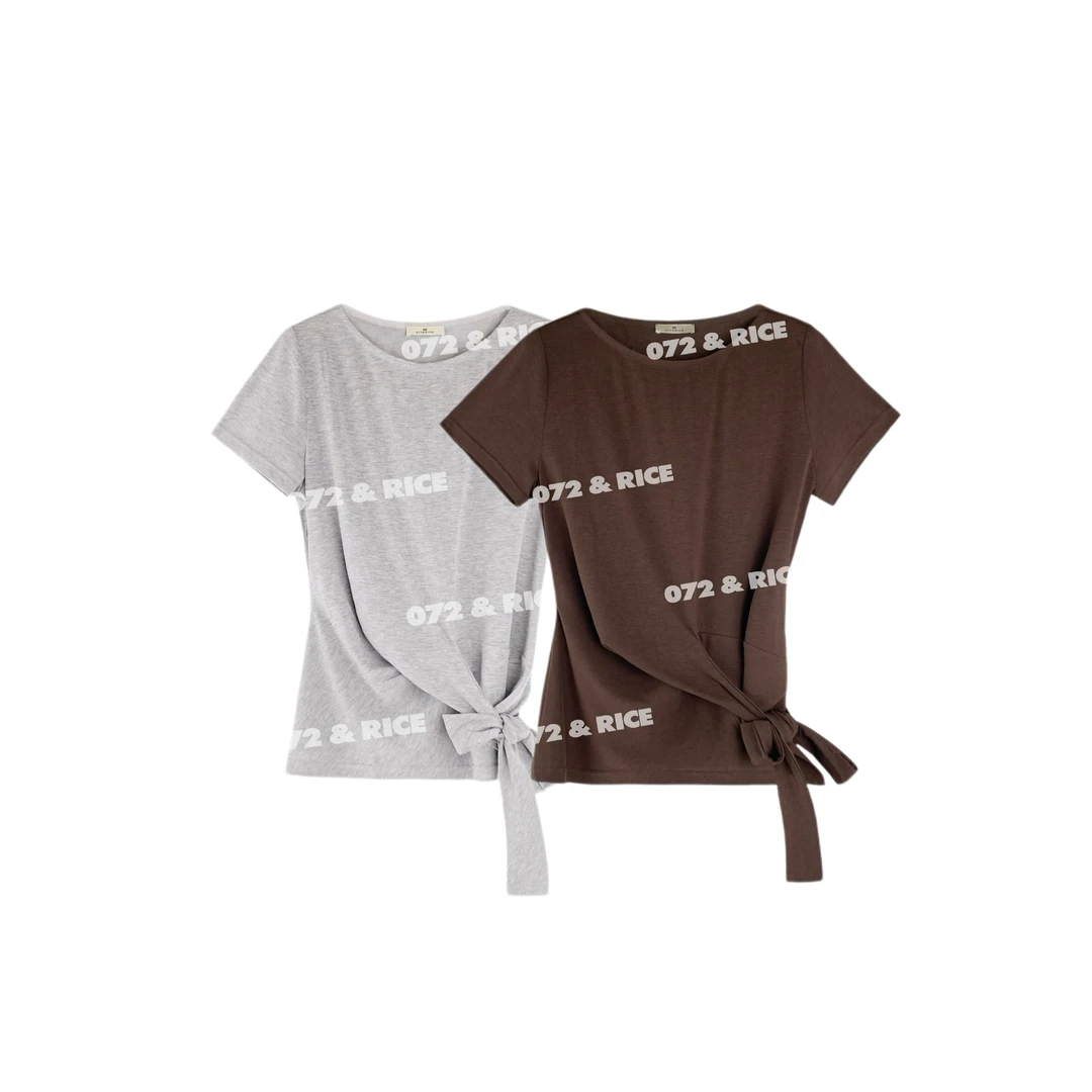 072 & RICE【系带TEE】莱赛尔+棉 夏季休闲圆领设计感上衣 32W273Z*