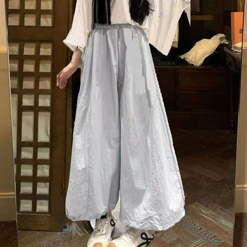 夏季时尚黄色灯笼裤女薄款高腰宽松休闲萝卜显瘦裤九分弯刀阔腿裤