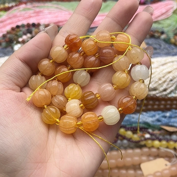 玛瑙/玉髓珠宝半成品未镶嵌一条12mm左右金丝玉南瓜珠