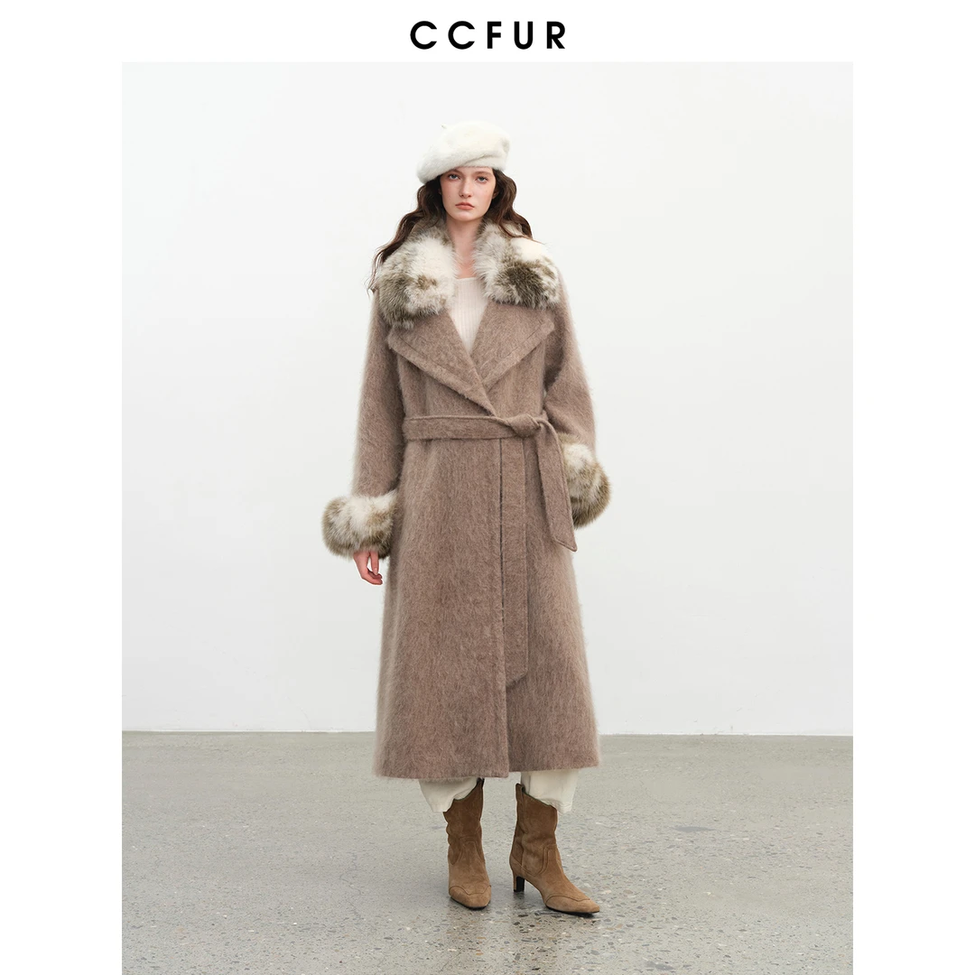 CC皮草 晕染狐狸背毛毛领山羊呢大衣腰带皮草外套皮草温哥华秋情