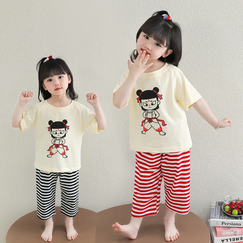 女童哪吒睡衣夏季薄款儿童纯棉套装女宝宝空调服夏天小女孩家居服
