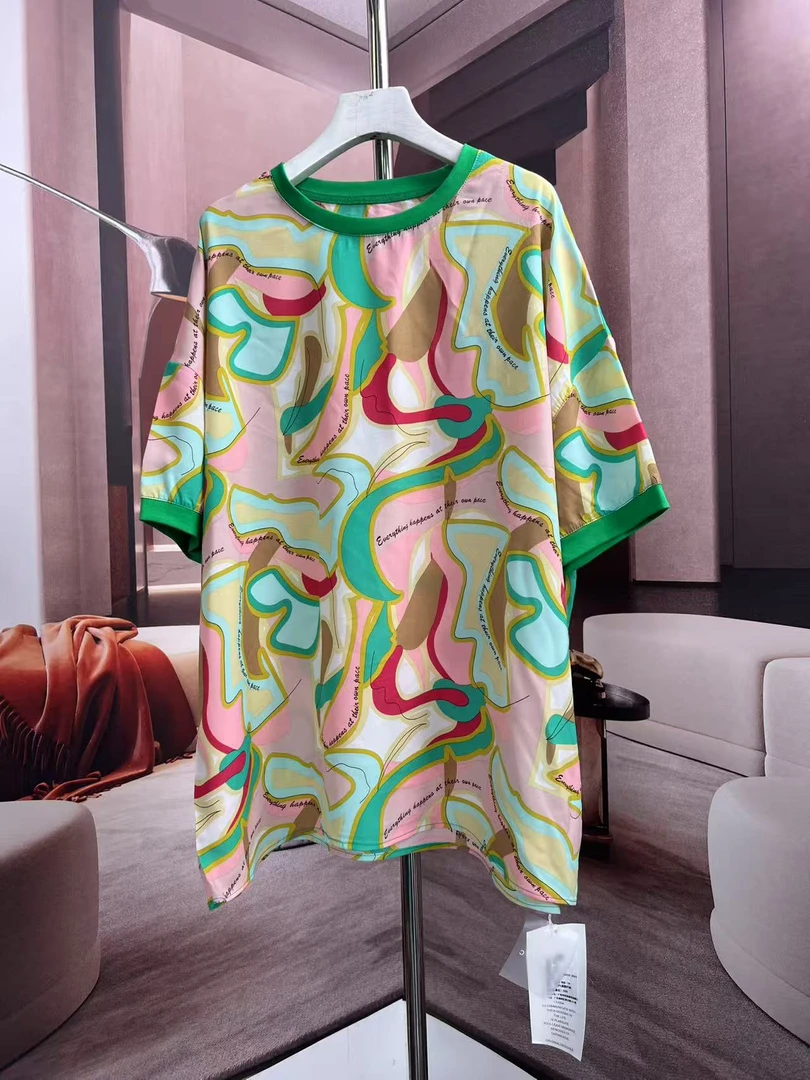 长条色美式2025新款韩国宽松显瘦印花打底上衣潮休闲时尚上衣