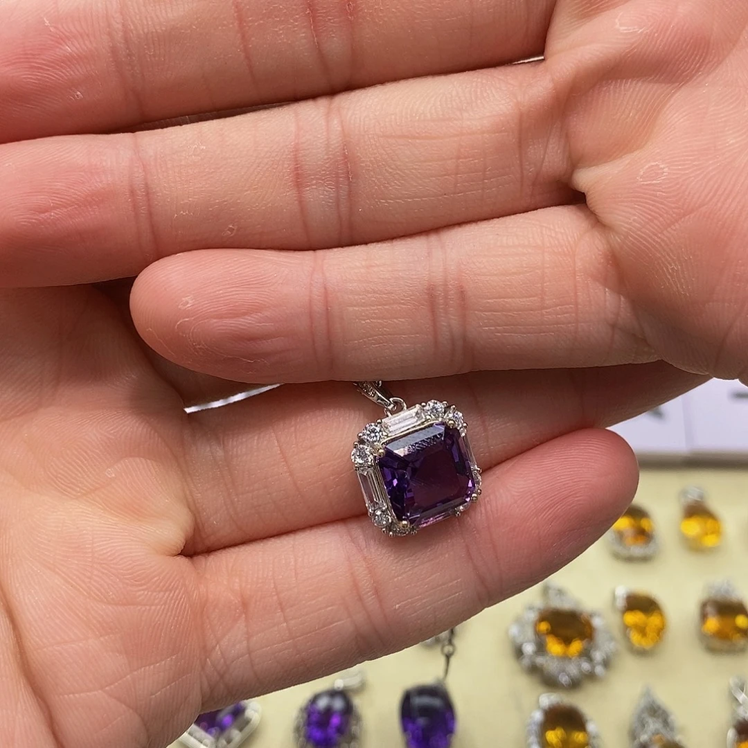 银S925镶嵌珠宝半成品紫晶