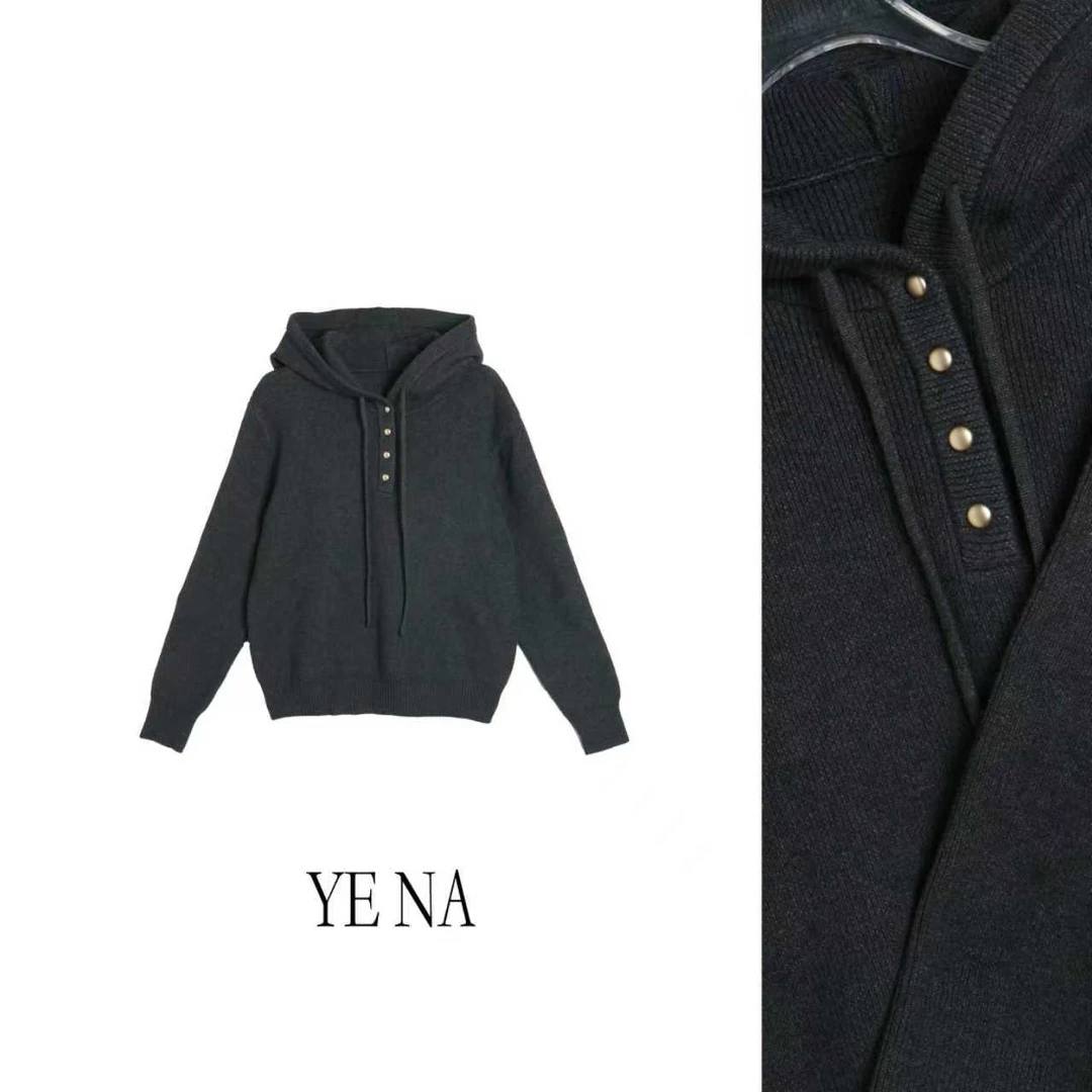 【小白】连帽长袖薄款休闲风针织毛针织衫上衣带帽宽松帽衫SY808