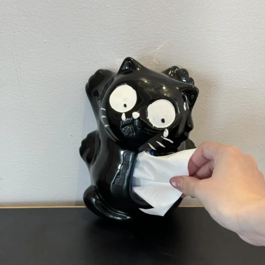 黑猫纸巾盒家用餐巾纸收纳盒客厅茶几桌面抽纸收纳盒轻奢装饰摆件