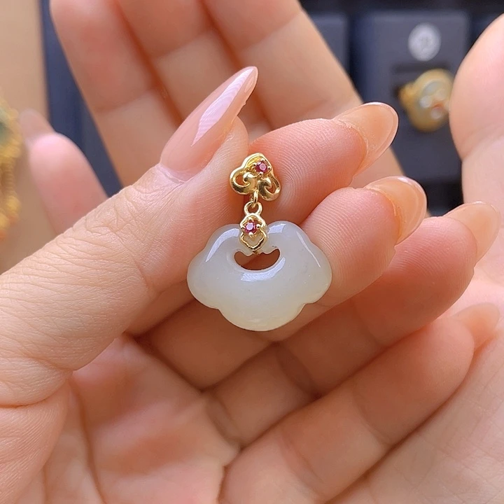 颈饰银S925镀金镶嵌和田玉