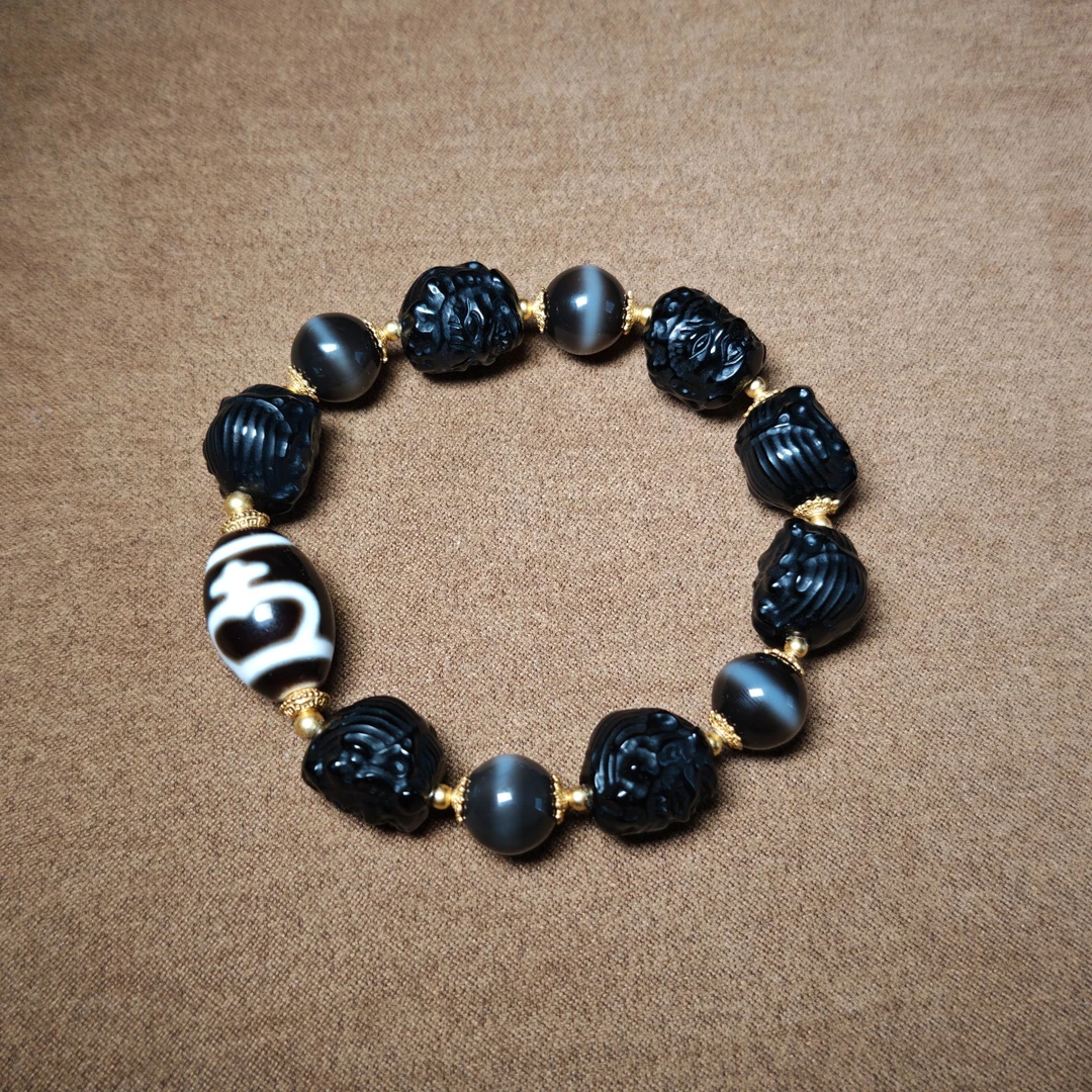 【画子甄选】大黑天 黑白宝瓶天珠手串