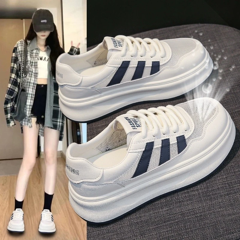 夏天爆款小白鞋女2025新款单网透气厚底百搭板鞋夏季超火网鞋34码