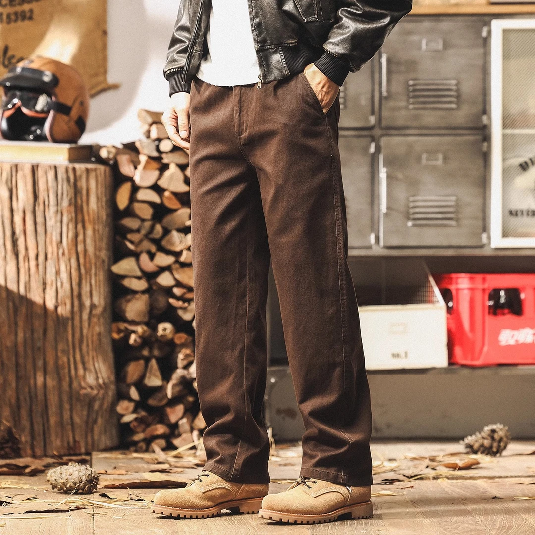 美式高端复古咖色工装裤子男秋季新款美拉德宽松直筒男士休闲裤潮