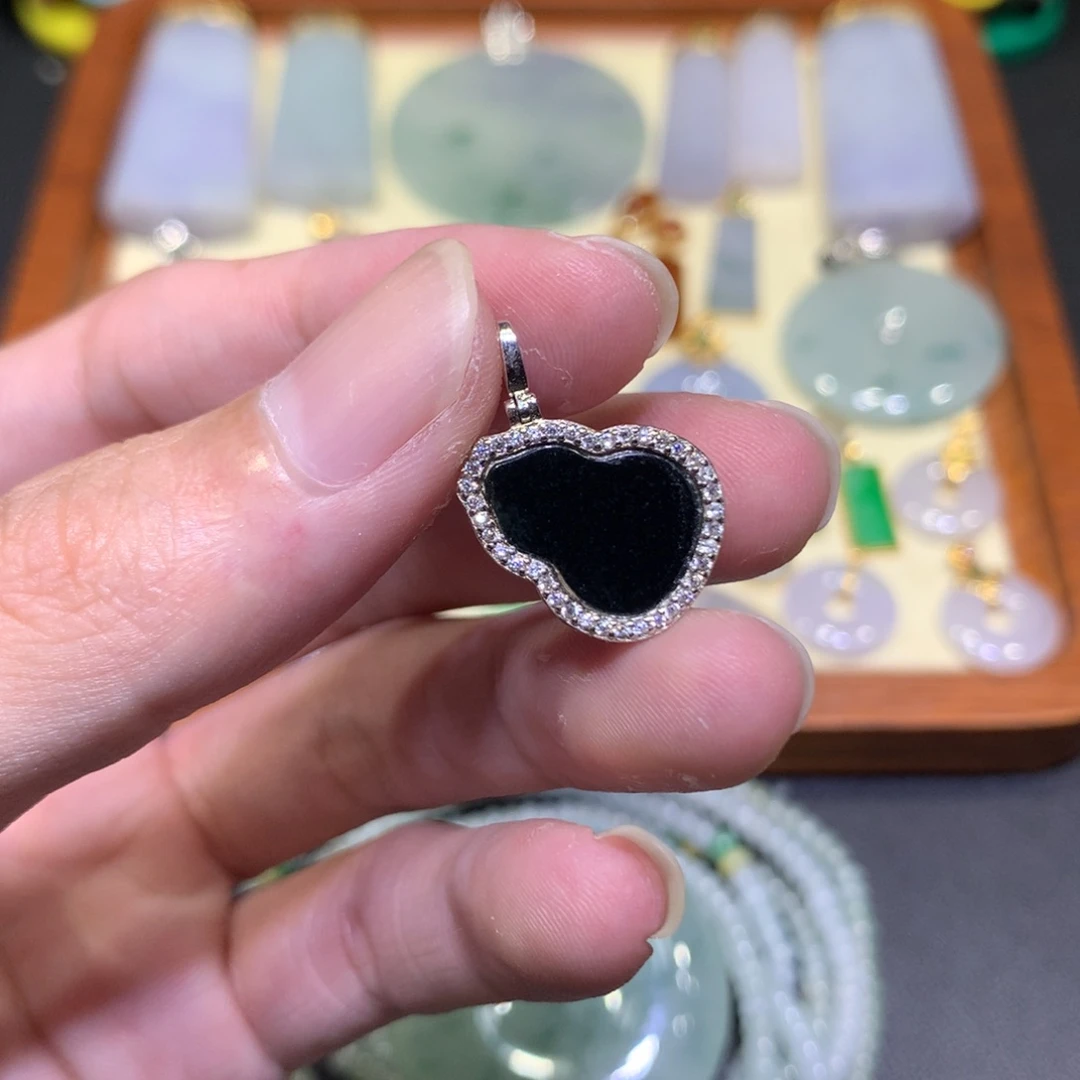 吊坠(不含链)银S925镶嵌翡翠