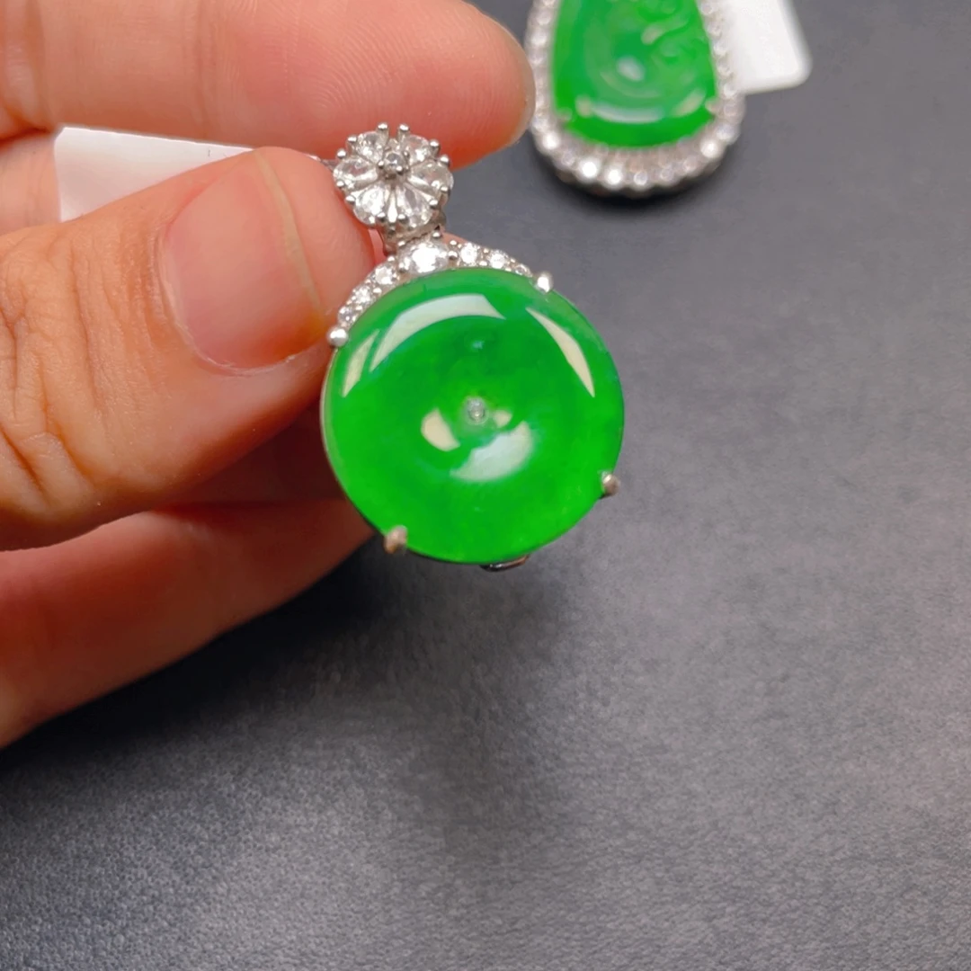 翡翠银S925镶嵌吊坠(不含链)