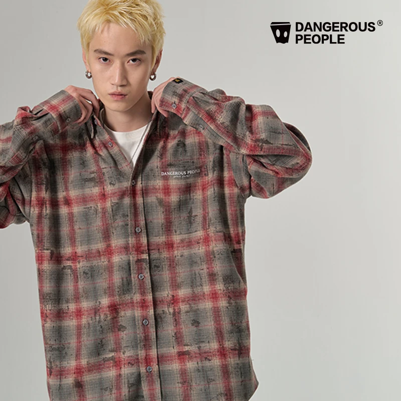 Dangerouspeople薛之谦dsp艺术感做旧格子衬衫秋季复古百搭潮长袖
