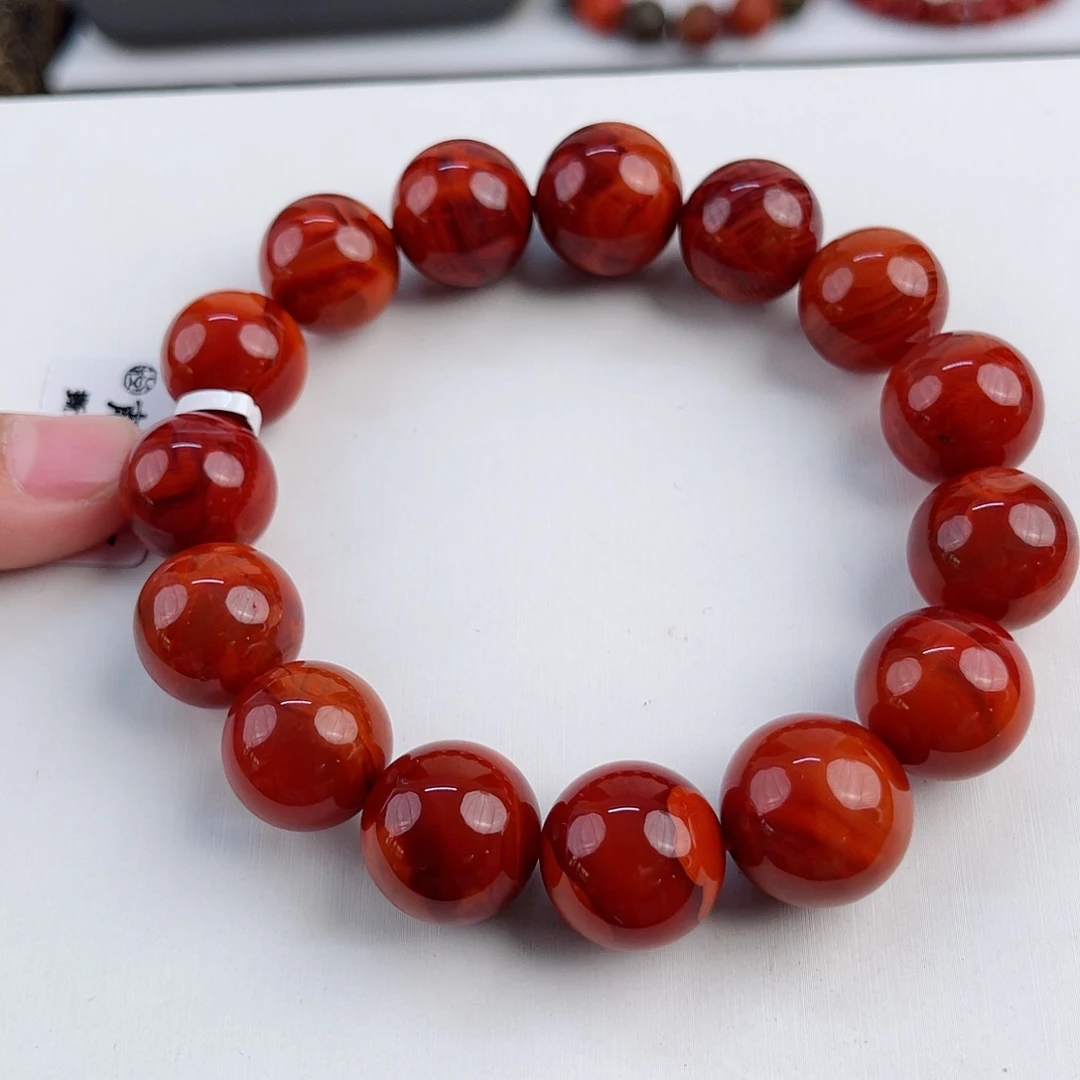 手链未镶嵌南红玛瑙瓦西牛血红典藏级圆珠单圈15mm