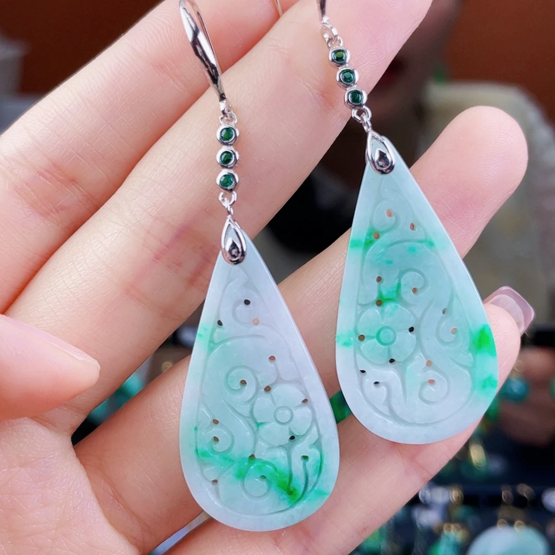 翡翠银S925镶嵌耳饰饰品