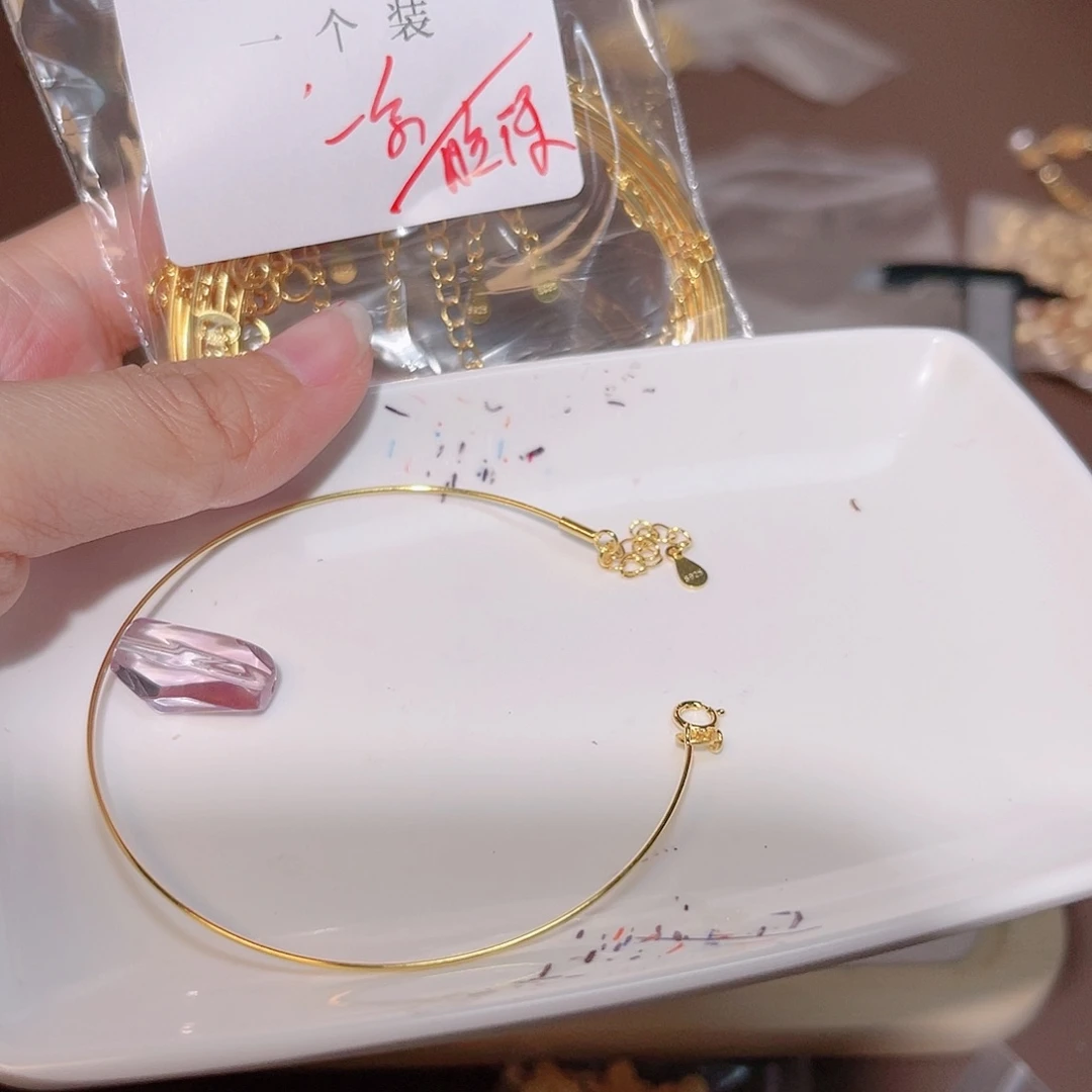 水晶珠宝半成品银S925镀金镶嵌45