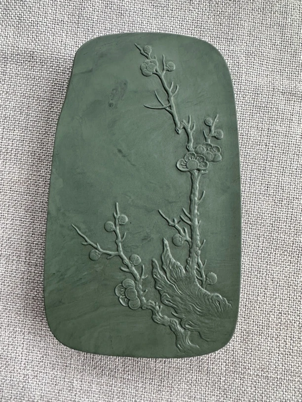 老坑料鸭头绿梅花图砚台尺寸15.7/9.6/2.6适合收藏