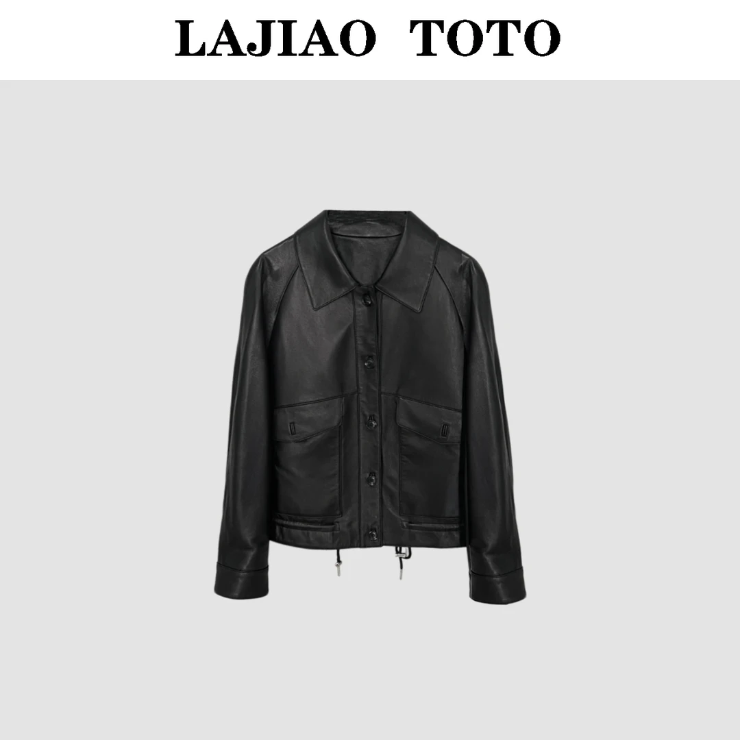 LAJIAO TOTO老钱风女款绵羊皮A级休闲复古轻奢夹克皮衣外套#5525