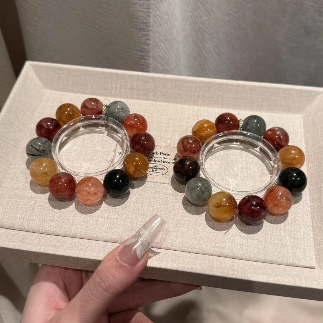 绿发晶红胶花黄胶花水晶手串手链 颜色微差多样性发其一ZW200