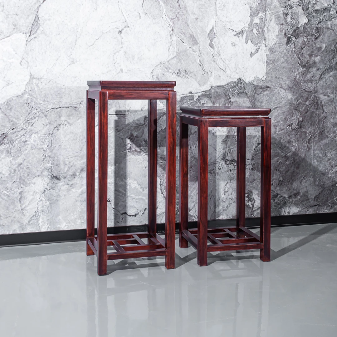 （QY大叶创意明式花架）双层花架花几落地花瓶架客厅方形简约