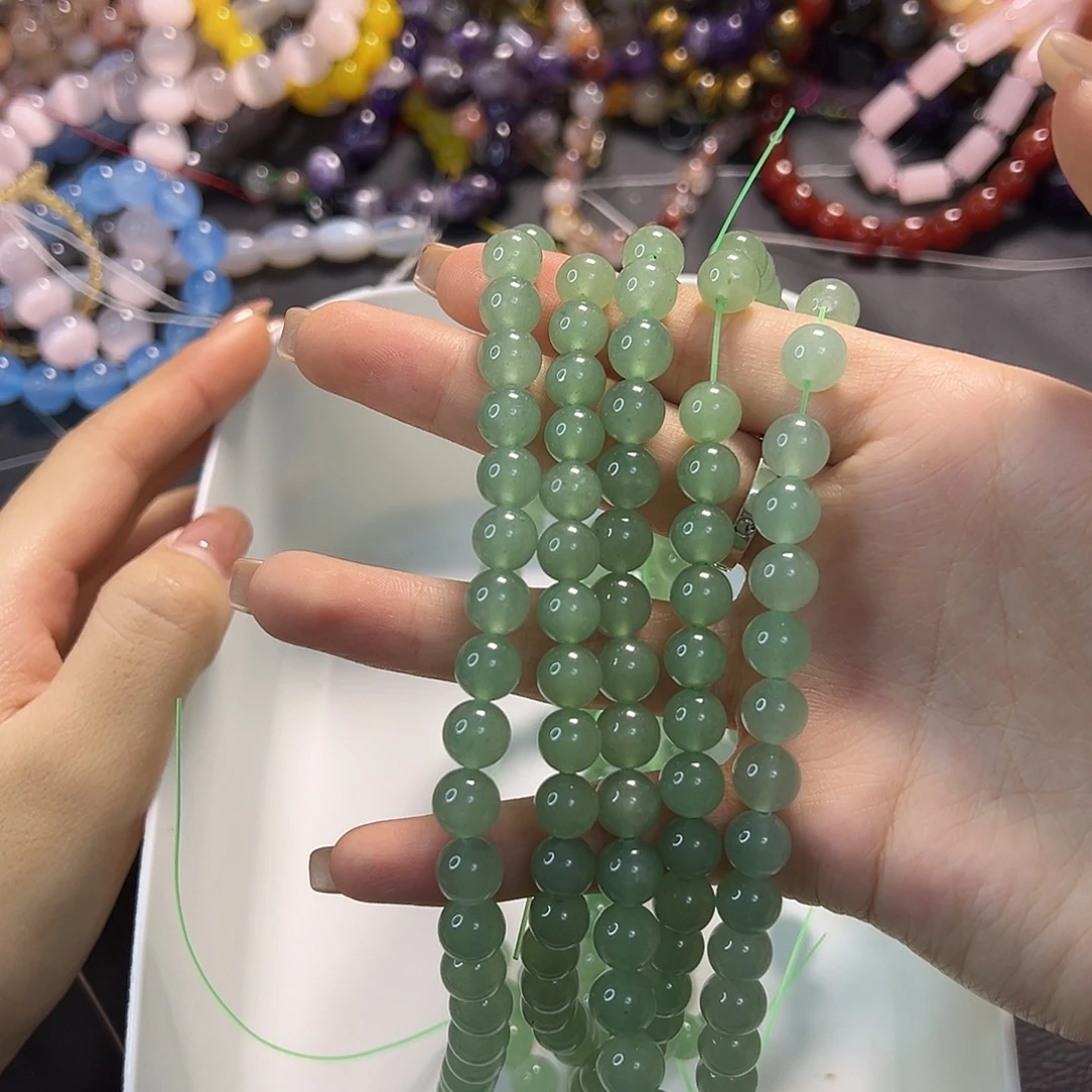 玛瑙/玉髓合金珠宝半成品绿东陵圆珠卡8两条