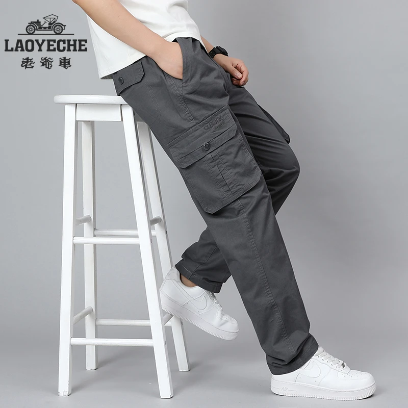 老爷车男士纯棉长裤秋季新款中老年宽松直筒大码中高腰工装休闲裤