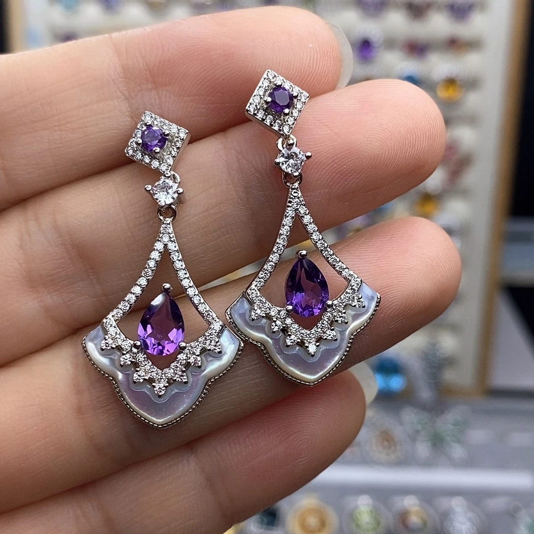 银S925镶嵌耳坠紫晶一物一证