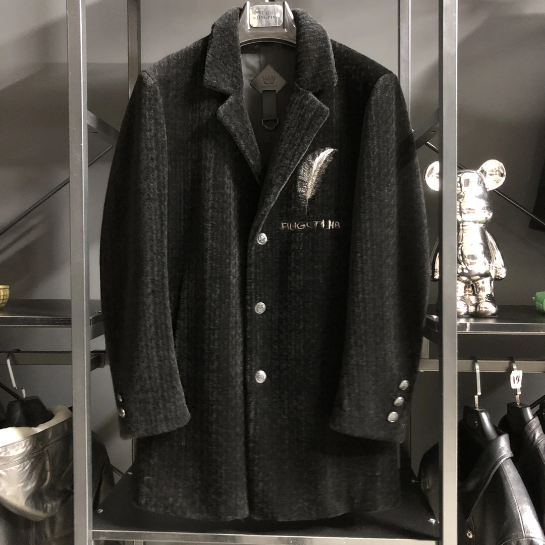 中长款大衣修身纽扣纯色保暖直下摆