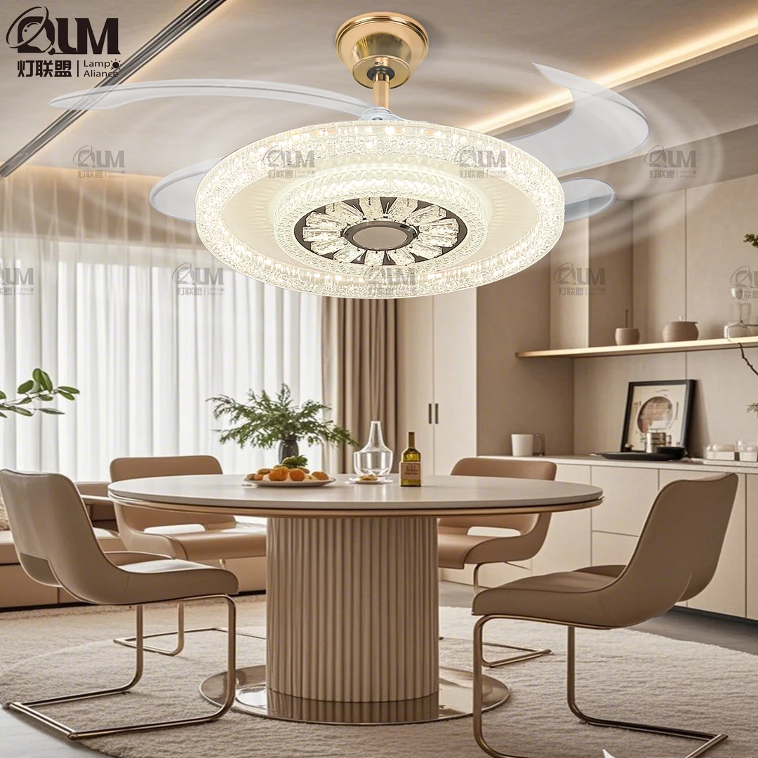 ZZ新款隐形水晶风扇灯知智能一体静音节能轻奢风【2117】