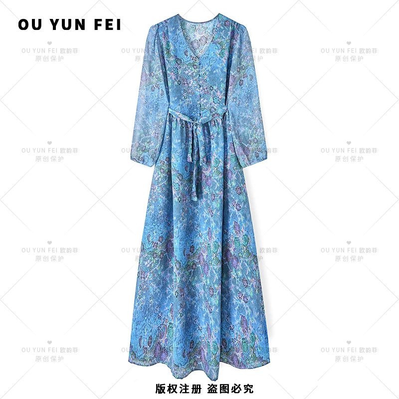 100桑蚕丝 高级感连衣裙女新款气质显瘦穿搭时尚洋气印花AY1188