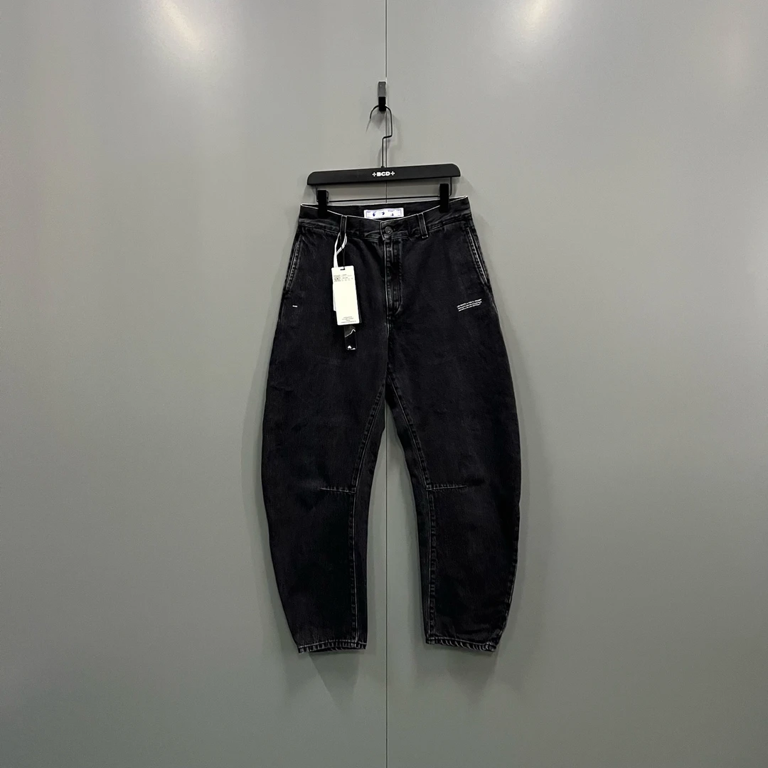 99新 OFF-WHITE yy 黑色印花logo牛仔裤 26码 017007