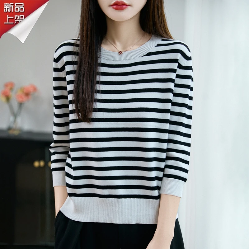 哥弟阿玛施正品2025春秋新款撞色条纹毛针织衫针织短袖百搭ins风