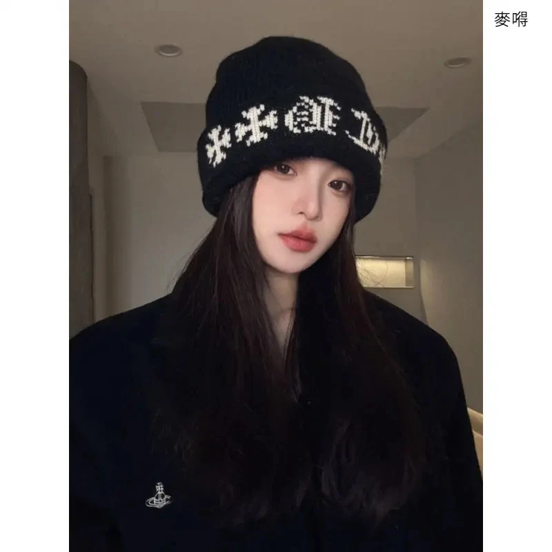 2025年秋冬季新款双层加厚保暖针织帽子女护耳保暖大头围堆堆帽潮