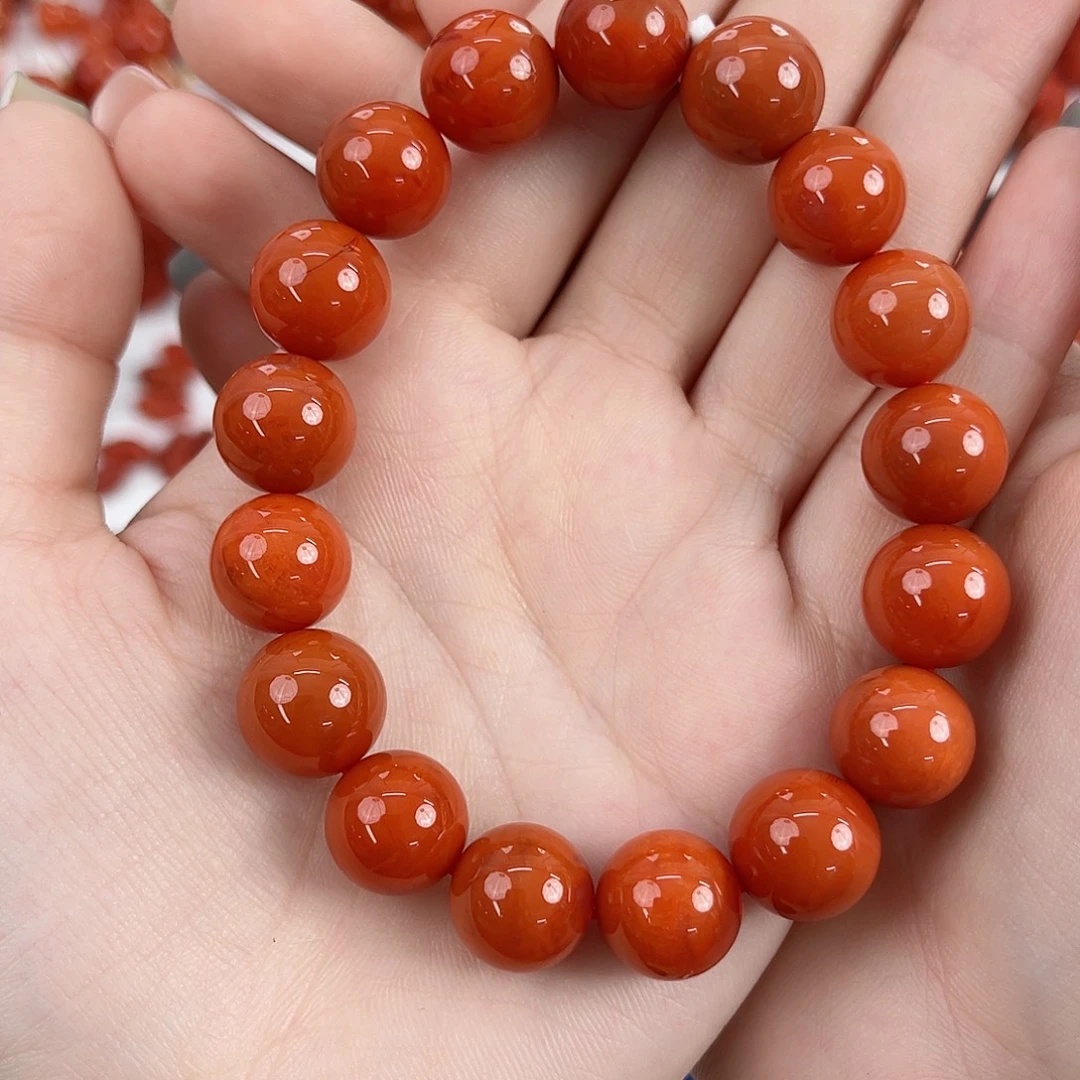 南红玛瑙未镶嵌瓦西柿子红满肉12mm手串