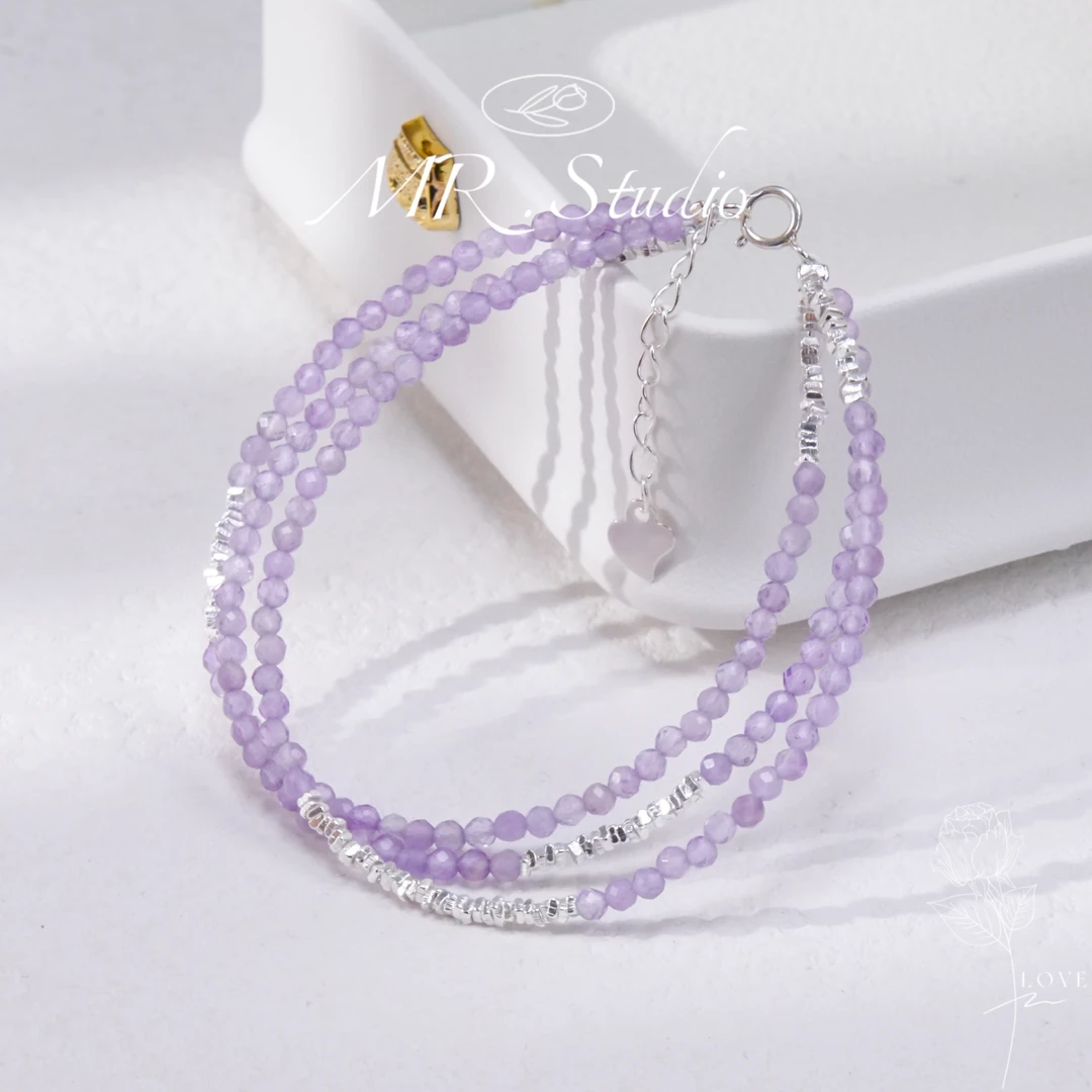 木润【紫水晶】S925银天然水晶紫水晶三圈手链
