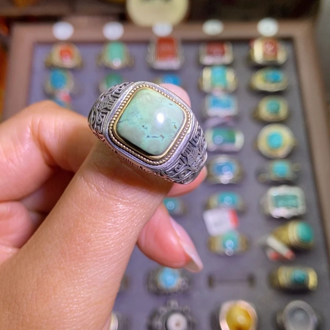 拿***糖绿松石银S925镶嵌戒指