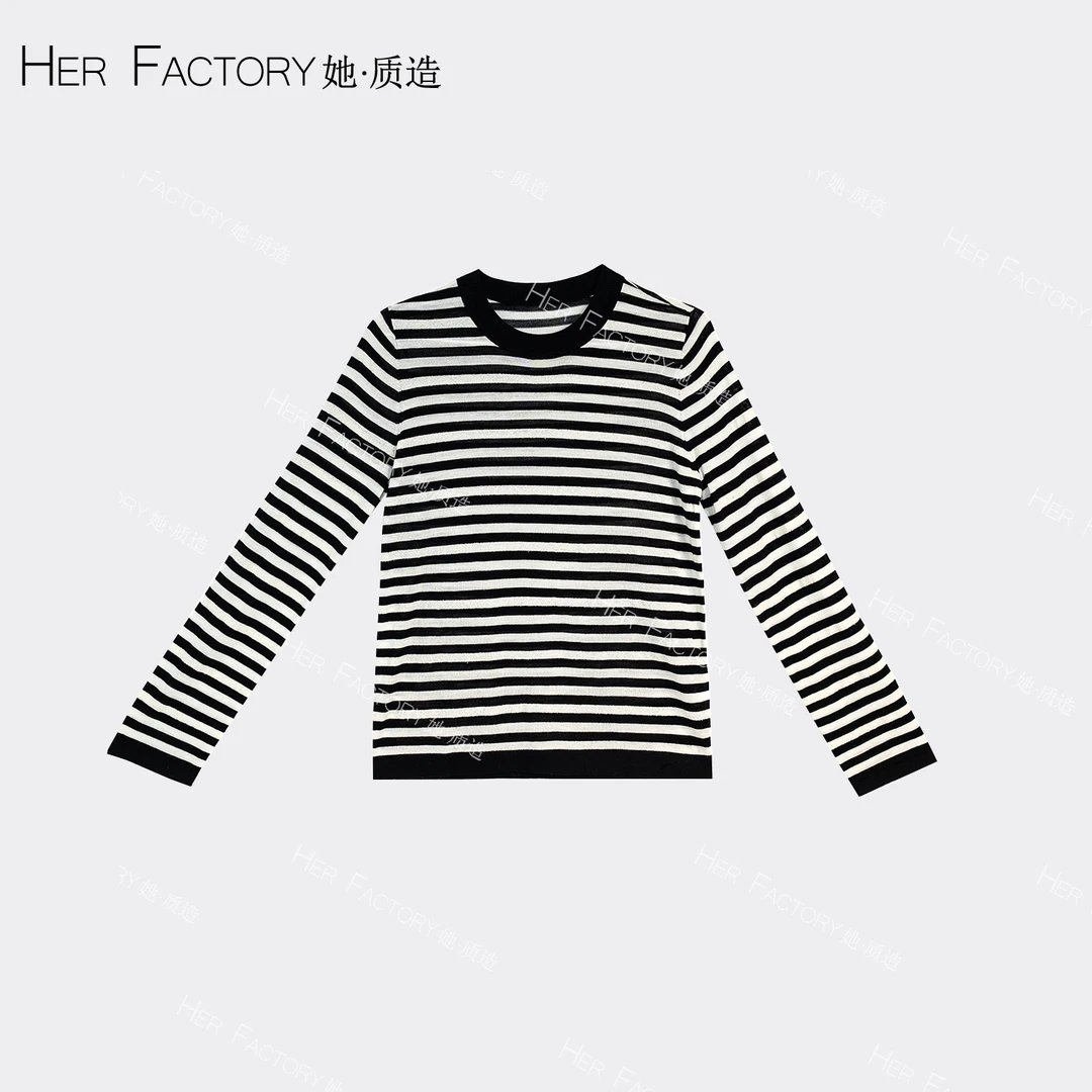 【深圳工厂直发】休闲简约黑白条纹圆领卫衣  YA62FM5484