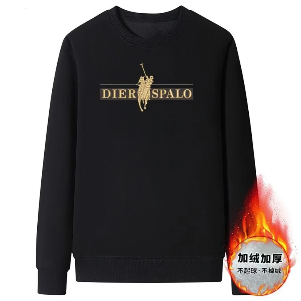 保罗秋冬加绒卫衣印花圆领卫衣男女同款套头保暖百搭战马